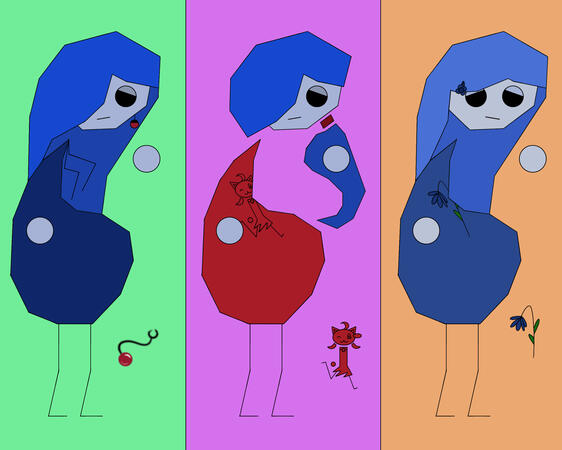 Concepts for alternative outfits used by Blue, such as sleepwear and a special outfit. Concepts for alternative outfits used by Blue, such as sleepwear and a special outfit.